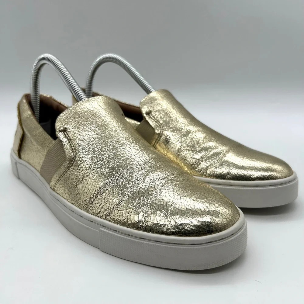 Frye Ivy Slip On Sneakers‎ Men's 8 Gold Leather Casual Walking Shoes